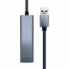 AISENS Conversor USB 3.0 a ethernet gigabit 10/100/1000 Mbps + Hub 3 x USB 3.0, Gris, 15 cm