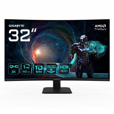 GIGABYTE GS32QCA 31.5" Monitor Curvo para Gaming QHD - 2560 x 1440, 180Hz, 1ms, 250 cd/m², FreeSync, HDR Ready, HDMI 2.0, Di