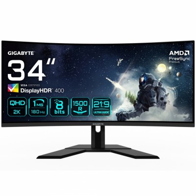 Monitor GIGABYTE G34WQCP Monitor Gaming Curvo UWQHD de 34" - 3440 x 1440, 1500R, 180Hz, 1ms, 350 cd/m², AMD FreeSync Premium