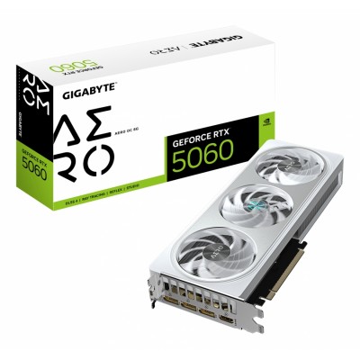 GIGABYTE GeForce RTX 5060 AERO OC 8G Tarjeta Gráfica - 8GB GDDR7, 128bit, PCI-E 5.0, 2595 MHz Frecuencia del núcleo, 3 x Di