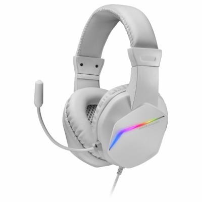 Mars Gaming MH122 Blanco, Cascos Gaming FRGB Over Ear con Micrófono, Sonido HiFi, Cancelación de Sonido, Ultraligeros, PS4 