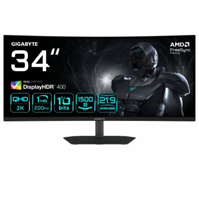 Monitor Gigabyte G34WQC2 Curvo 34” WQHD, 34", Wide Quad HD, HDMI, DisplayPort, VGA
