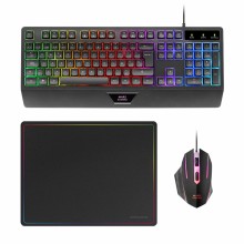 Mars Gaming MCP124, Combo Gaming 3en1, Teclado Ergonómico H-Mech LED RGB, Ratón RGB 3200DPI Switches HUANO, Alfombrilla Nanote