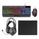 Mars Gaming MCP124PRO, Combo Gaming 4en1, Teclado RGB H-Mech con Reposamuñecas, Ratón RGB 3200DPI y Switches HUANO, Auricul