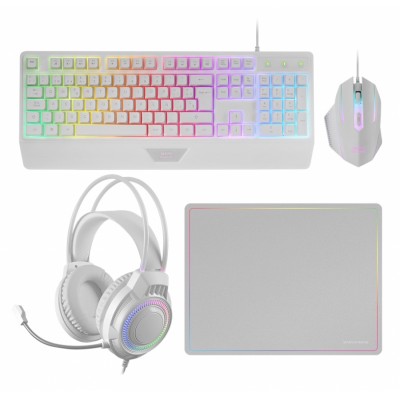 Mars Gaming MCP124PRO, Combo Gaming 4en1, Teclado RGB H-Mech con Reposamuñecas, Ratón RGB 3200DPI y Switches HUANO, Auricul