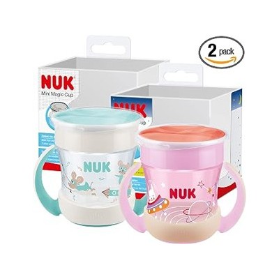 NUK Mini Magic Cup Día y Noche — Pack de 2 vasos 360° de 160 ml, turquesa y rosa
