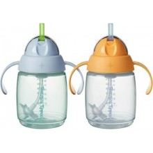 Tommee Tippee — Pack de 2 vasos con pajita lastrada y asas, 240 ml, azul y naranja