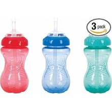Nuby — Pack de 3 vasos antiderrame con pajita flexible, 300 ml, desde 12 meses