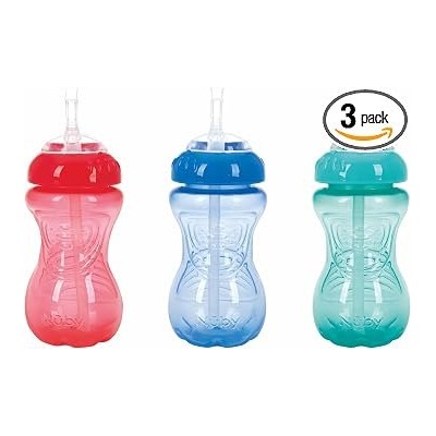 Nuby — Pack de 3 vasos antiderrame con pajita flexible, 300 ml, desde 12 meses