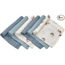 Jané — Pack de 6 muselinas de algodón y bambú, 35 × 35 cm, azul