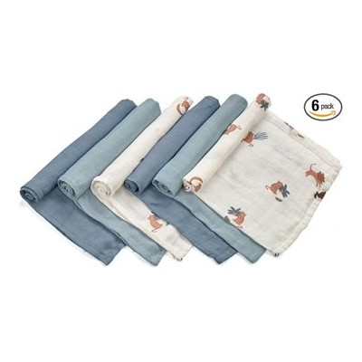 Jané — Pack de 6 muselinas de algodón y bambú, 35 × 35 cm, azul