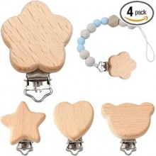 4 clips para chupete de madera, clips para chupete para bebé, clips para chupete, accesorios para cadenas para chupetes