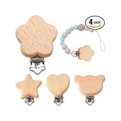 4 clips para chupete de madera, clips para chupete para bebé, clips para chupete, accesorios para cadenas para chupetes