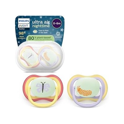 Philips Avent chupetes ultra air para la noche: diseño anatómico, para bebés de 0 a 6 meses, brillo en la oscuridad, tetina