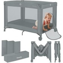 Lionelo Amelie — Cuna de viaje plegable, hasta 15 kg, con colchón y bolsa, gris
