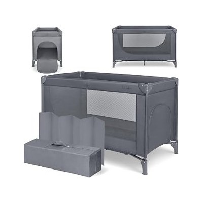 KikkaBoo So Gifted 2026 — Cuna de viaje plegable de 120 × 60 cm, gris oscuro