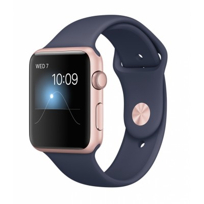 Apple Watch Series 1 caja de 42 mm de aluminio en oro rosa y correa deportiva azul noche