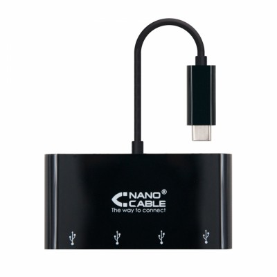 Nanocable Adaptador USB-C a 4xUSB 3.0. USB-C/M-USB 3.0/H, Negro, 10 cm
