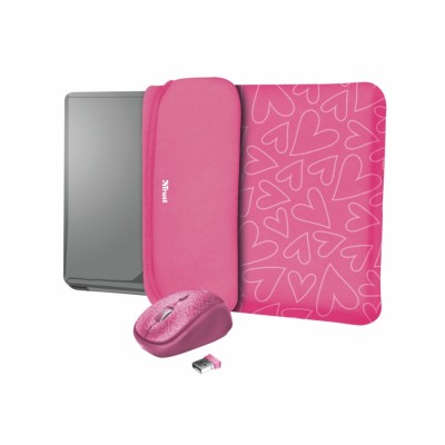 Funda + Ratón Inalámbrico Trust Yvo Corazones para Portátiles hasta 15.6"/ Rosa