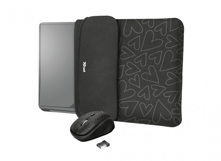 Funda + Ratón Inalámbrico Trust Yvo Corazones Para Portátiles