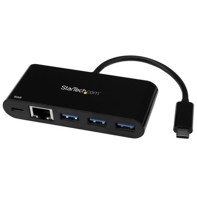 Hub Concentrador USB 3.0 USB-C de 3 Puertos con Ethernet Gigabit y Entrega de Alimentación de 60W con Puerto Pass-Through - 