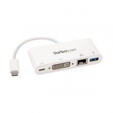 Adaptador Multipuertos USB-C para Portátiles - Docking Station USB Tipo C DVI GbE con Hub Concentrador USB 3.0