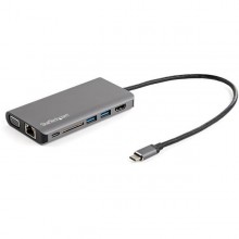 Adaptador Multipuertos USB-C con HDMI / VGA - PD - SD - Ethernet - Audio y Micrófono - con Cable de Conexión de 30 cm - Mini D