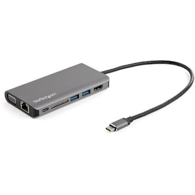 Adaptador Multipuertos USB-C con HDMI / VGA - PD - SD - Ethernet - Audio y Micrófono - con Cable de Conexión 30 cm - Mini